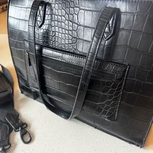 BEIS Black Croc-Embossed Travel Bag Tote Vegan